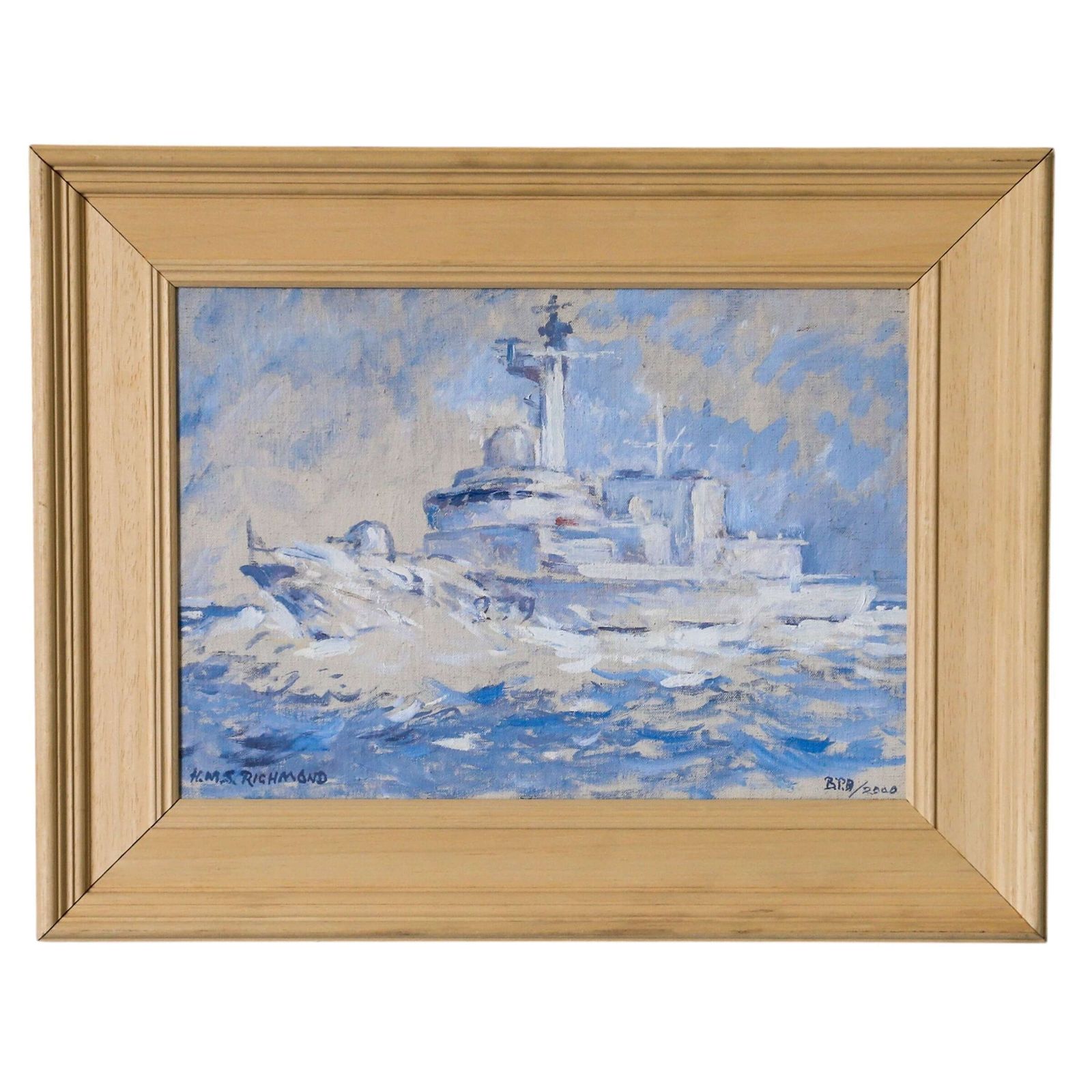 Hms Richmond At Sea   Contemporary Maritime Oil On Canvas, Signed Bpd 2000