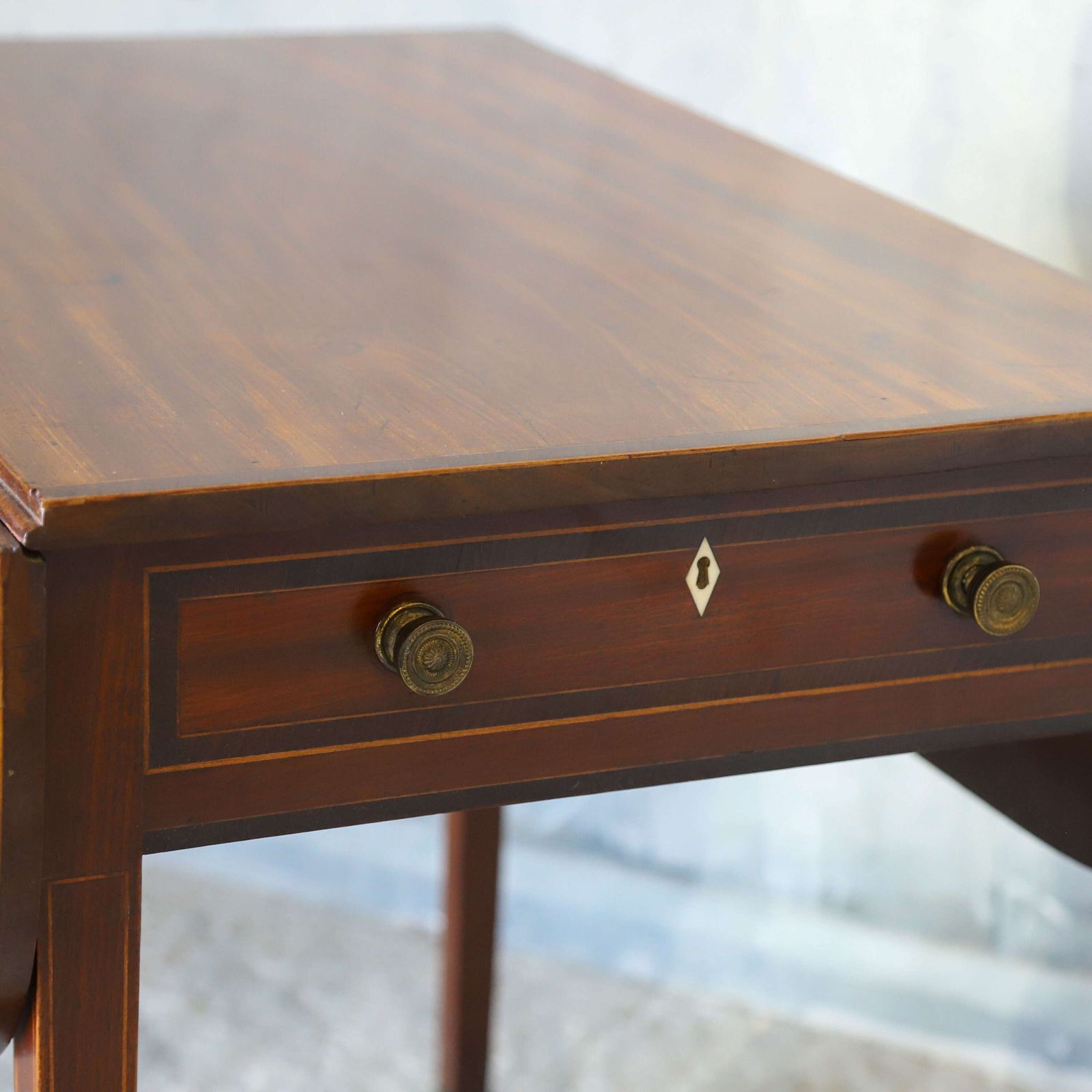 Late 18th Century Sheraton Style Mahogany Pembroke Table   Partridge Wood Cross Banding photo furniture