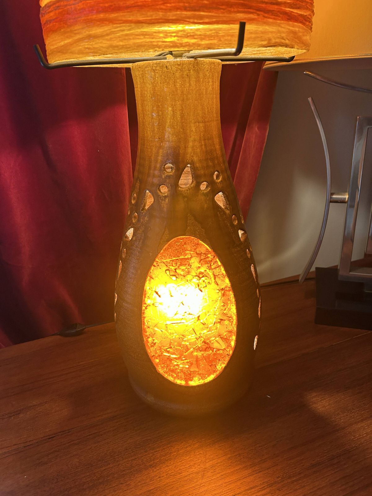 Accolay Lamp In Terracotta, Resin Lampshade With Double Lighting 1960 photo for sale