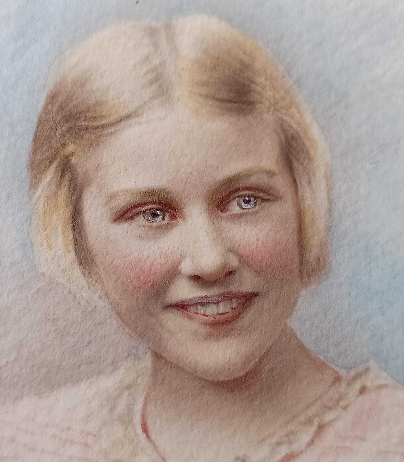 Antique Hand Finished Pastel Miniature Portrait: Blond Girl, Turquoise Gilt Tabletop Frame photo Home Decor