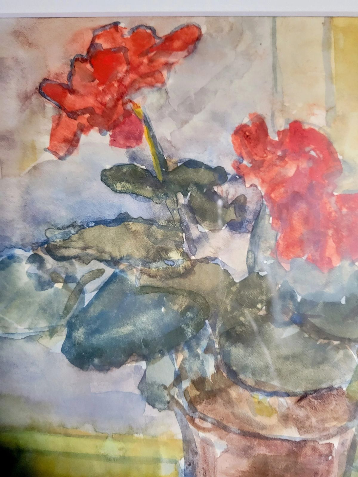Geranium Watercolour Vintage Mid Century Framed Painting By Svan Grandin photo vinterior