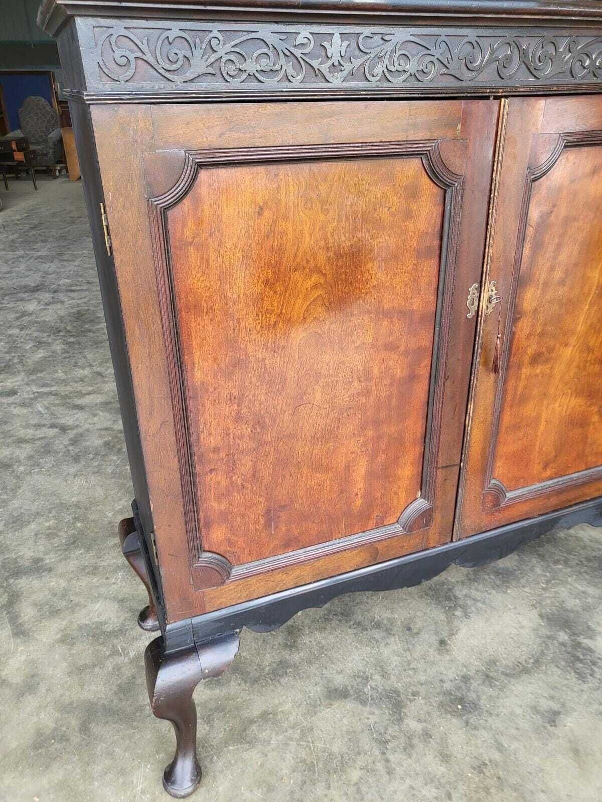 Antique Large Edwardian 2 Door Cupboard Cabinet Cabriole Legs Shelves photo 320.0