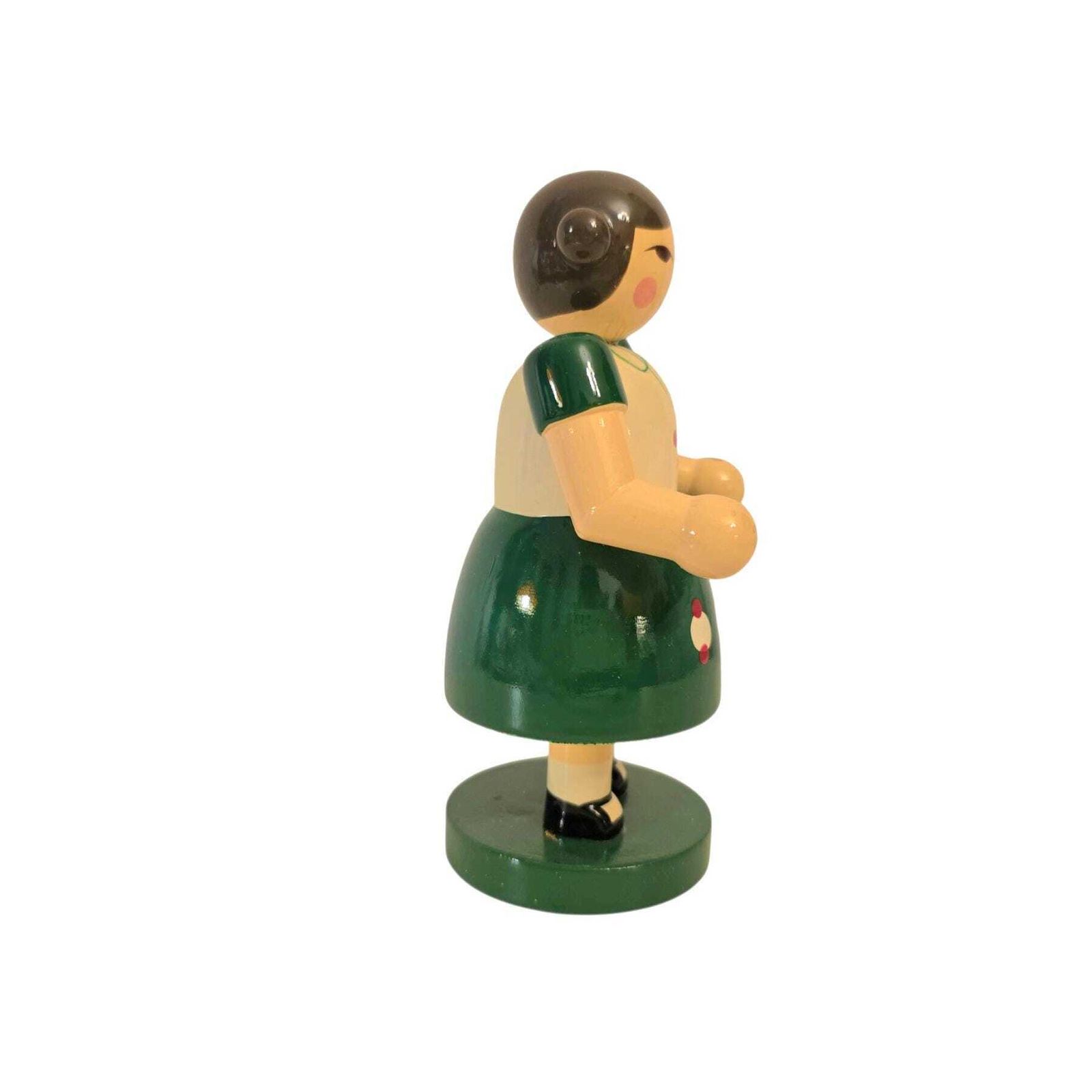 Vintage German Erzgebirge Large 13cm Hand Painted Wooden Flower Girl Figurine photo for sale