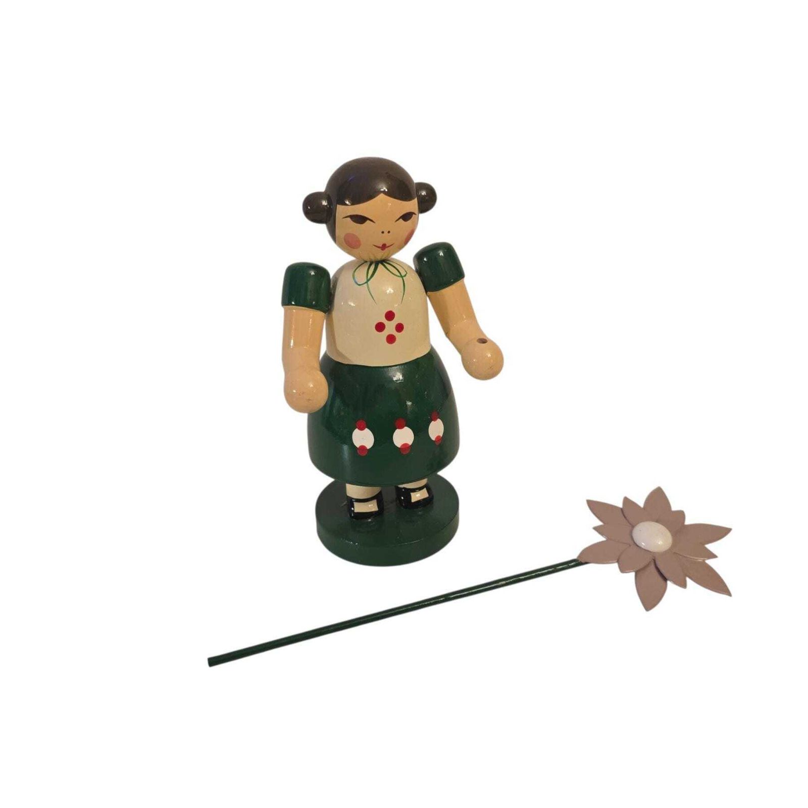 Figurine vintage allemande de l'Erzgebirge, grande fille aux fleurs en bois peint à la main, 13 cm photo buy