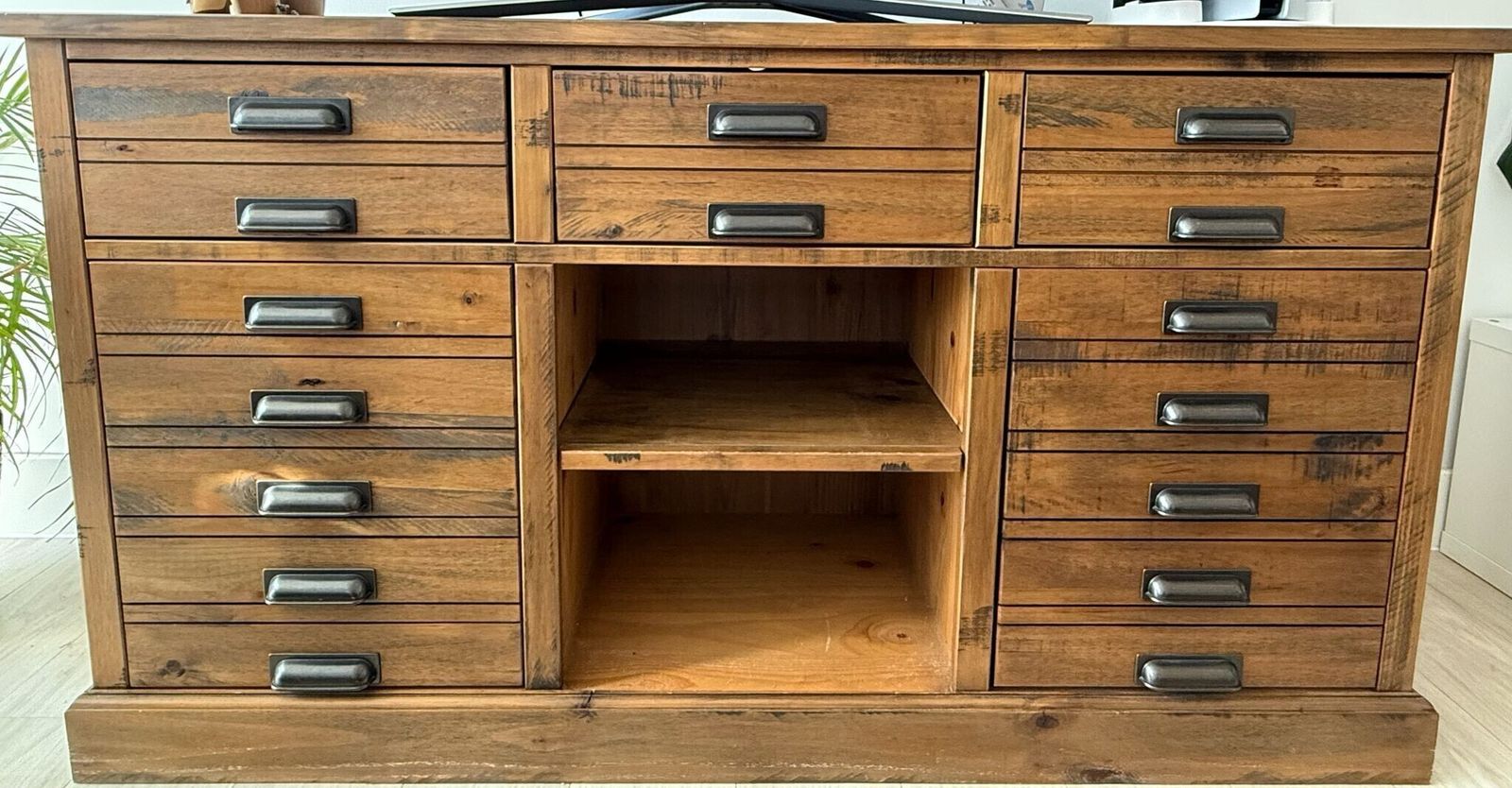 Rustic Solid Wood Living Room Suite — Apothecary Tv Cabinet + Matching Tall Bookcase photo for sale