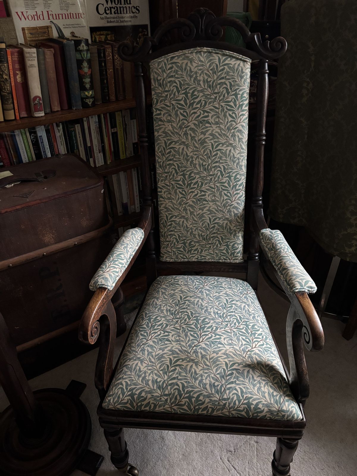 895.0 William Morris Willow Bough Antique Arts & Crafts Bamboo Beech Faux Rosewood High Back Arm Chair photo