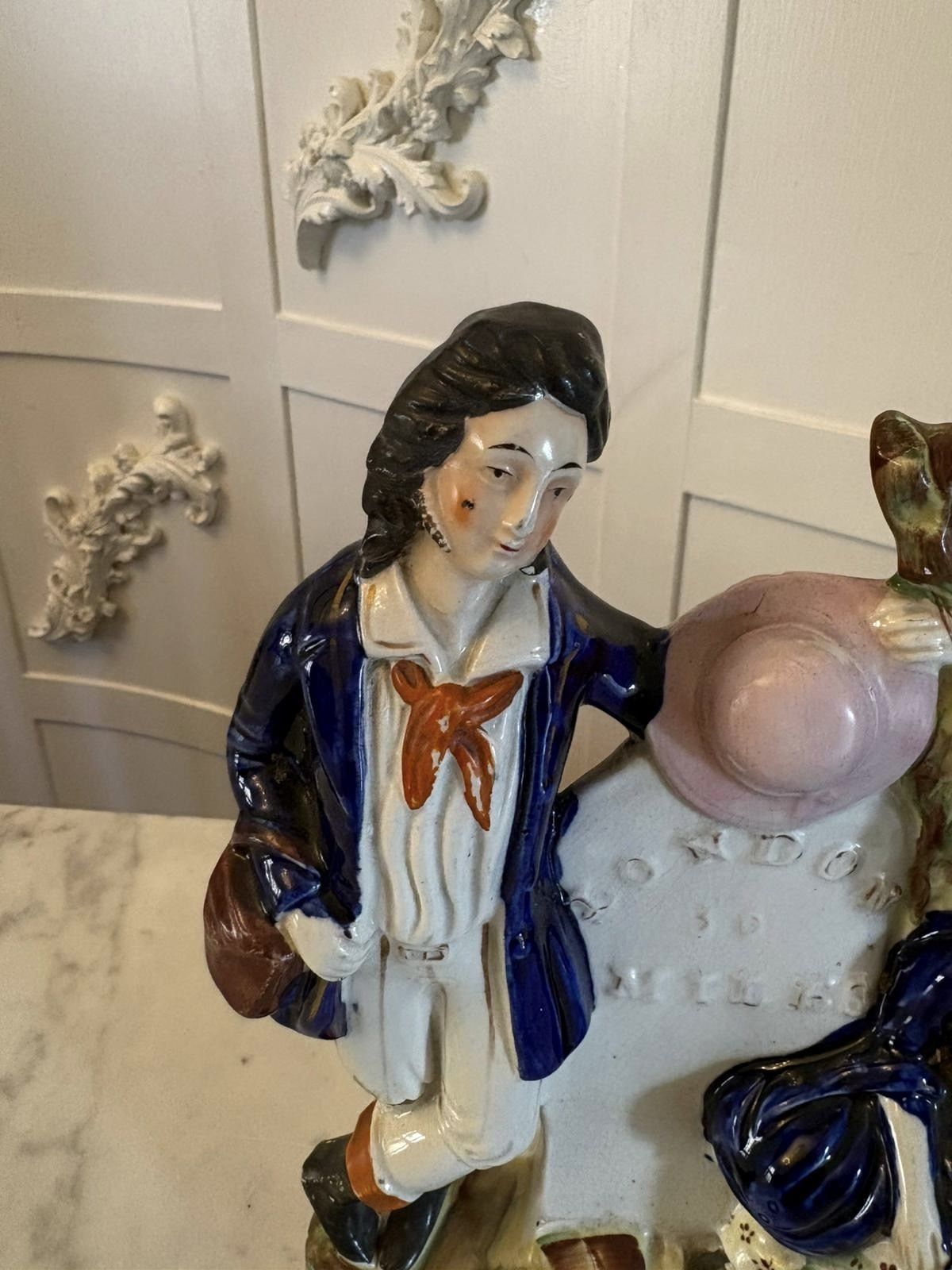 Antique Staffordshire Pottery Figure Spill Vase Man And Woman photo vintage