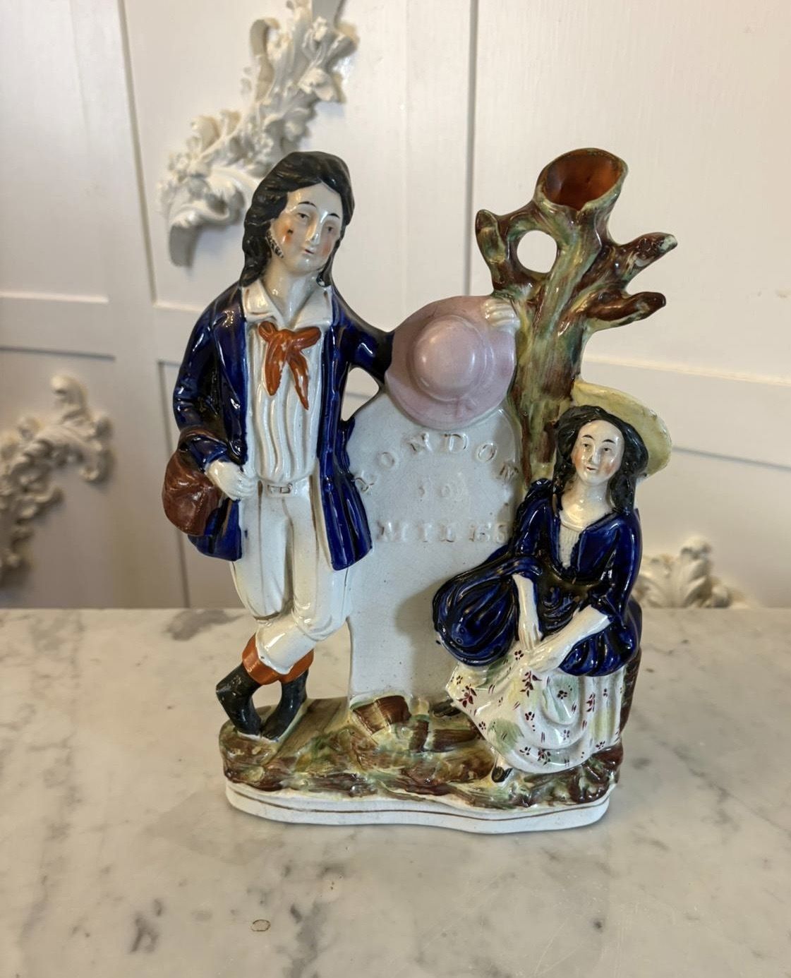 Antique Staffordshire Pottery Figure Spill Vase Man And Woman