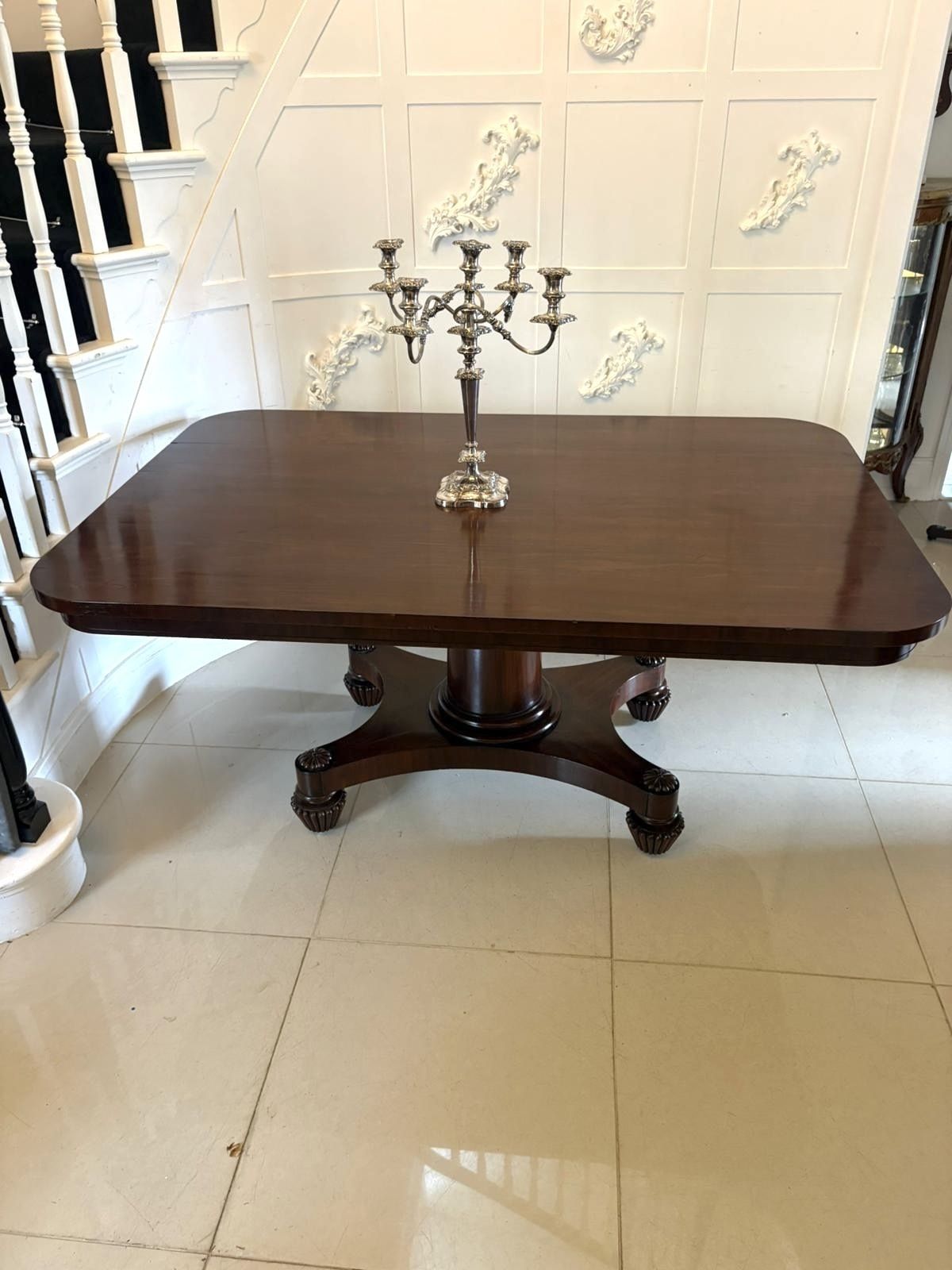 Antique 19th Century English Figured Mahogany Pedestal Tilt Top Dining Table photo for sale