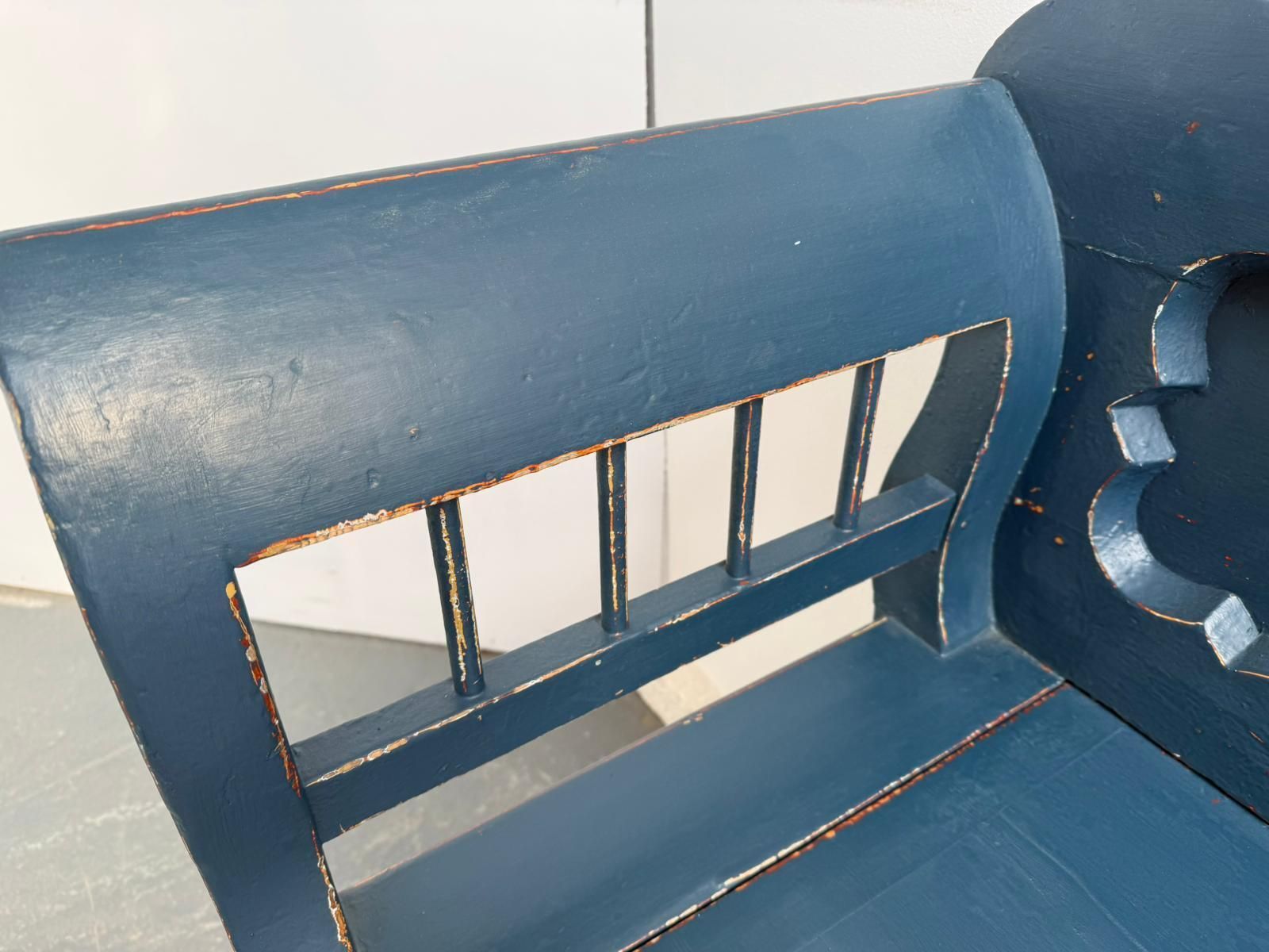 An Early Georgian Original Hungarian Painted Blue Pine 3 Seater Bench photo Furniture