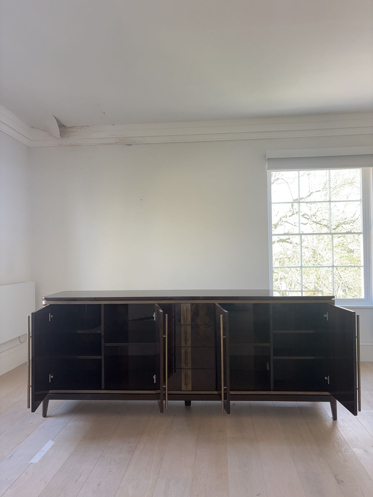 Luxury Art Deco Style Sideboard – High Gloss Wood & Brass Detail photo furniture