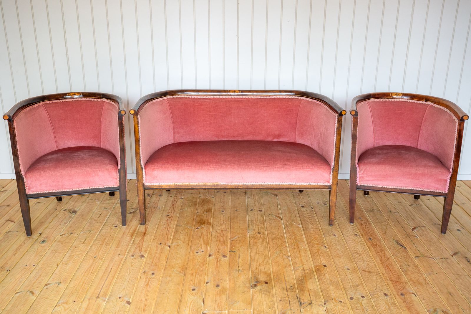 Pair Of Edwardian Mahogany Armchairs Barrel Back Pink Tub Antiqu.E Art Nouvea.U 1910 photo 2300.0