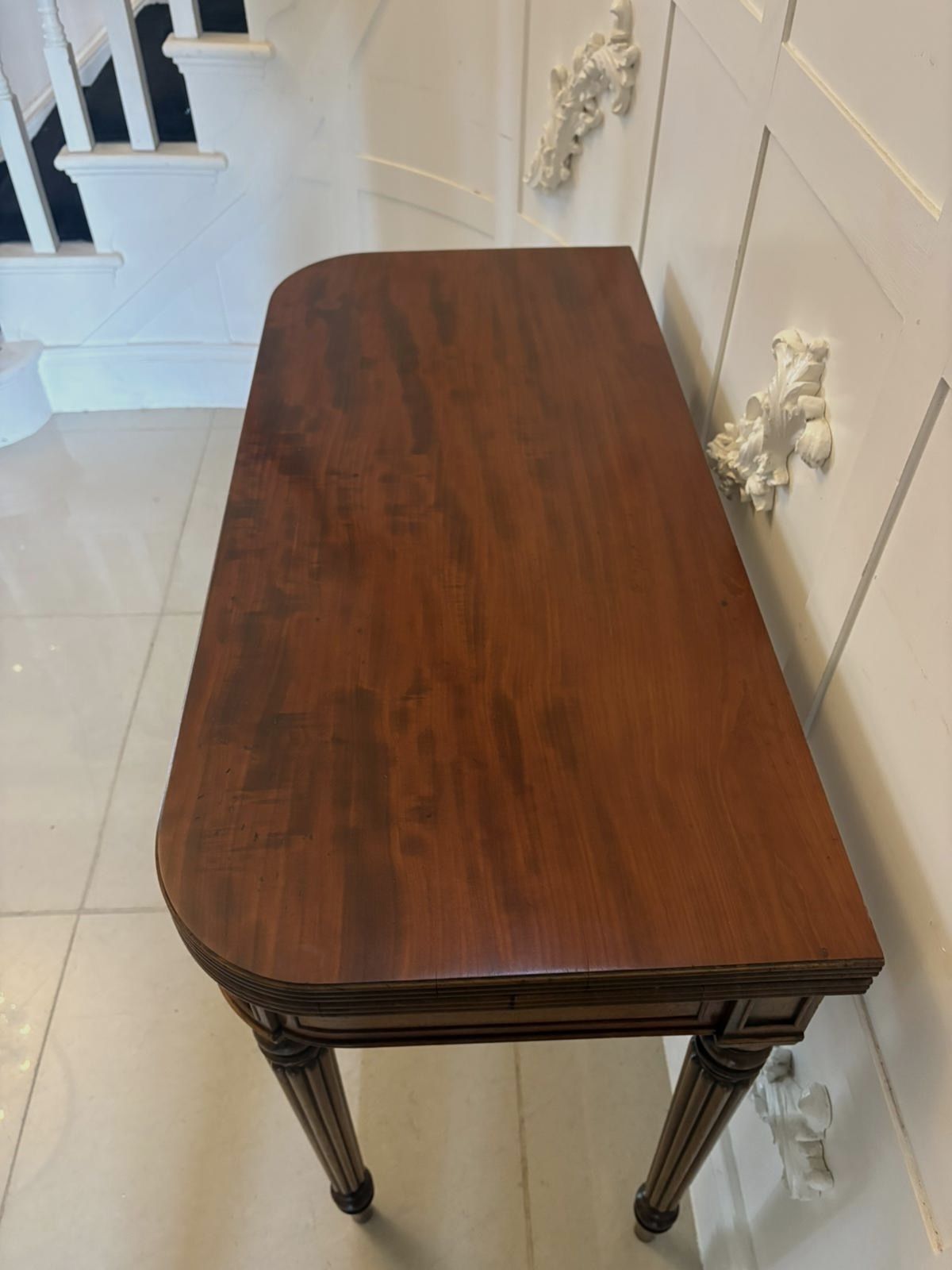 Antique Gillows George III Mahogany Hall Table Reeded Legs Fold Over Top photo vinterior