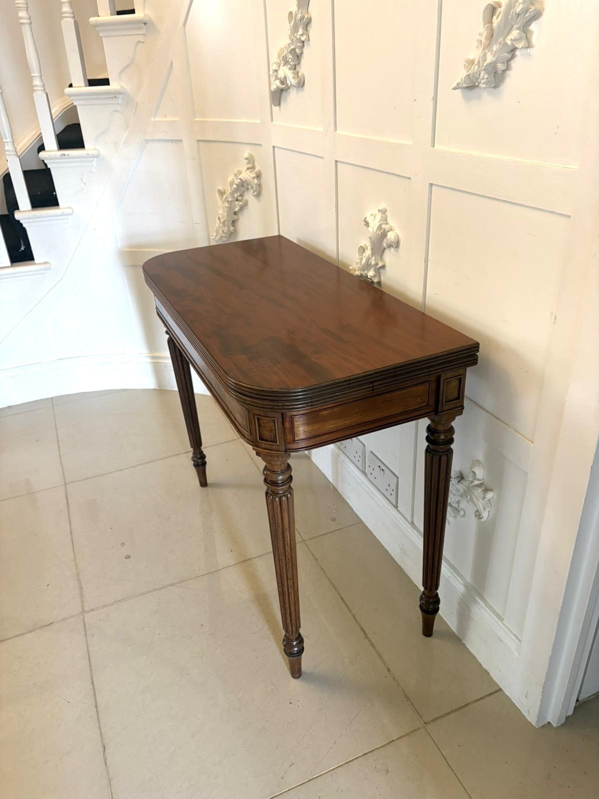 photo furniture Antique Gillows George III Mahogany Hall Table Reeded Legs Fold Over Top