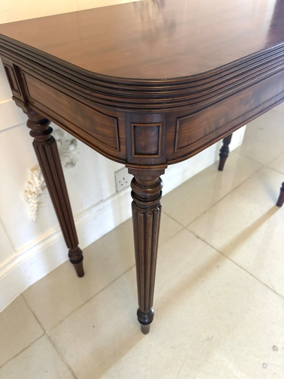 3125.0 Antique Gillows George III Mahogany Hall Table Reeded Legs Fold Over Top photo