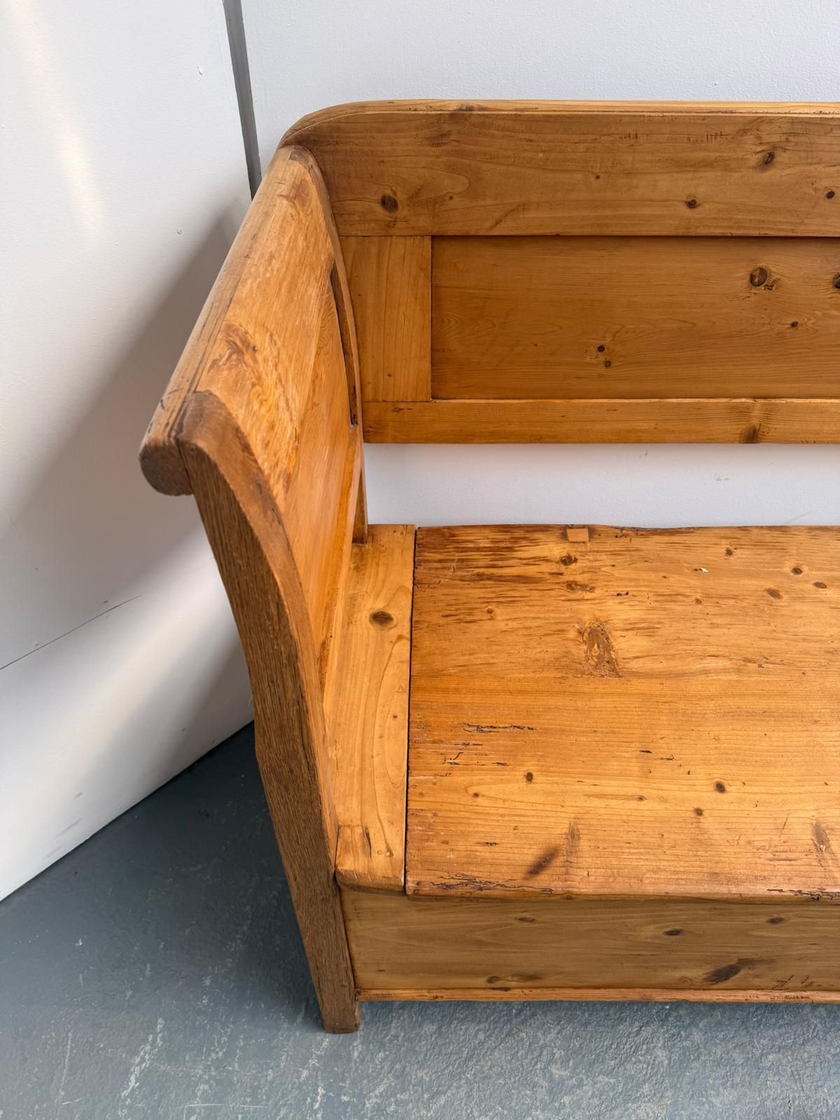 A Lovely Original Hungarian Pine Waxed Georgian 3 Seater Bench photo vinterior