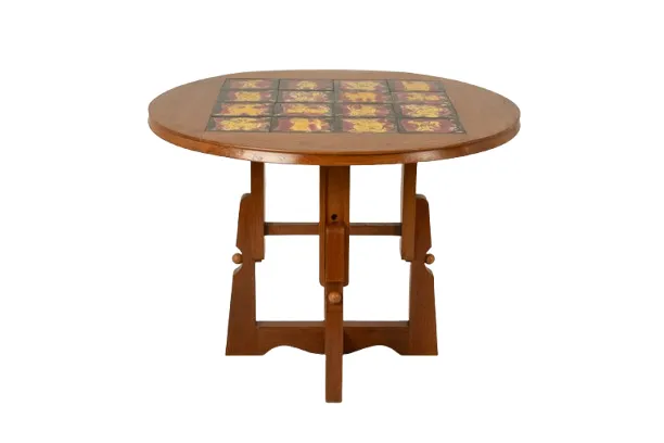 Guillerme And Chambron. Oak And Ceramic Pedestal Table. 1970s 80s