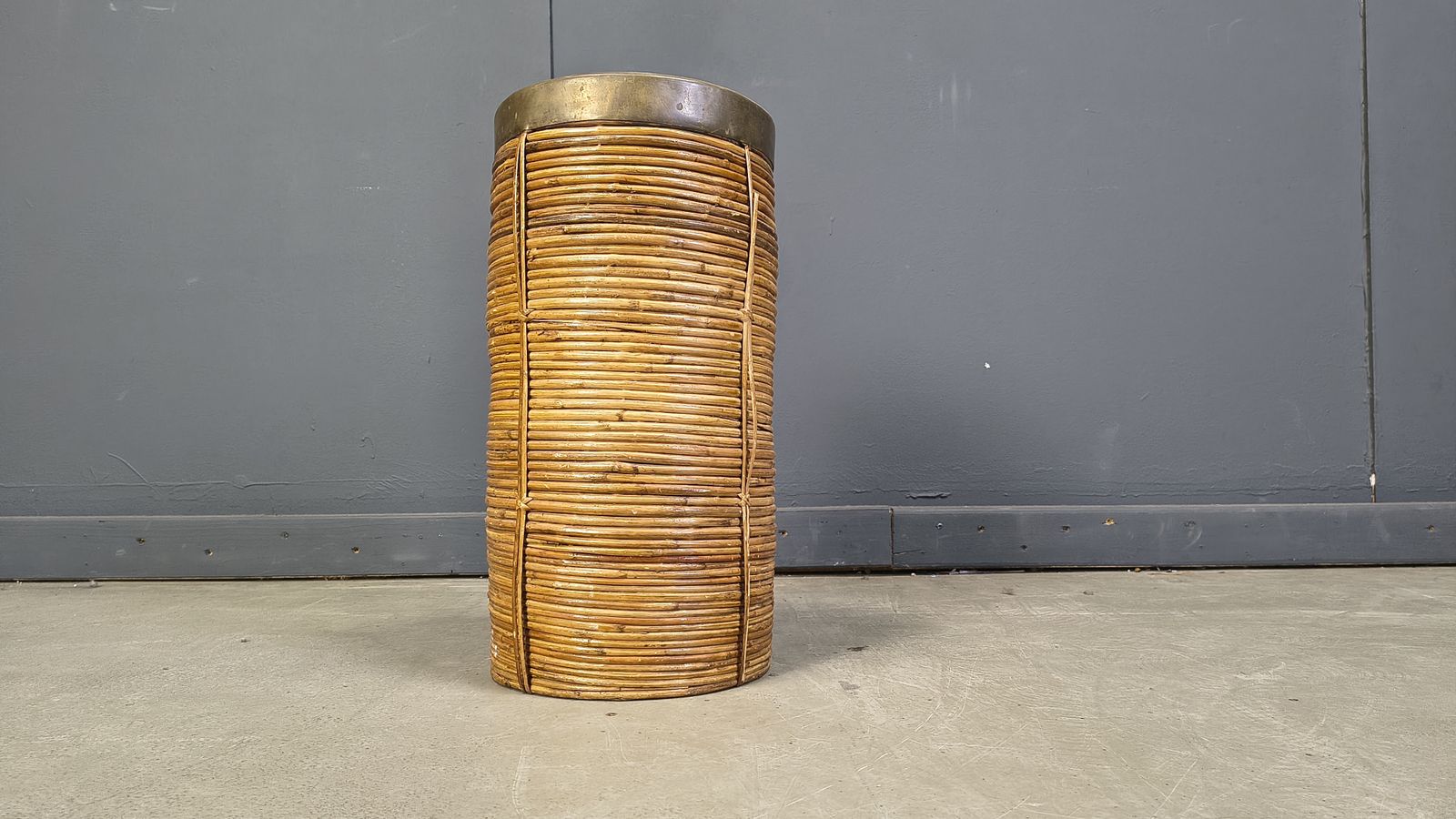 Italian Copper And Bamboo Umbrella Stand, 1960s photo for sale