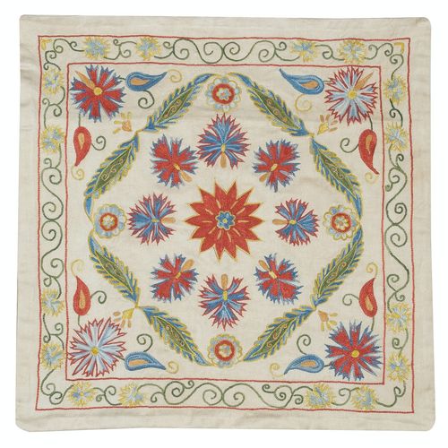 21"X21" Embroidered 100% Silk Cushion. Luxury Pillow Cover. Handmade Toss Pillow