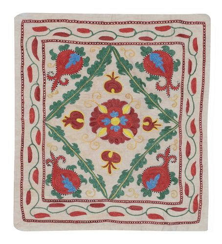 16"X19" Hand Embroidered Silk And Cotton Cushion Cover. Uzbek Toss Pillow Cover