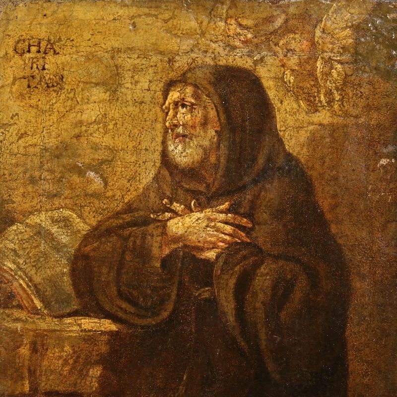 Tableau italien d'époque, Saint François de Paule, XVIIe siècle photo for sale