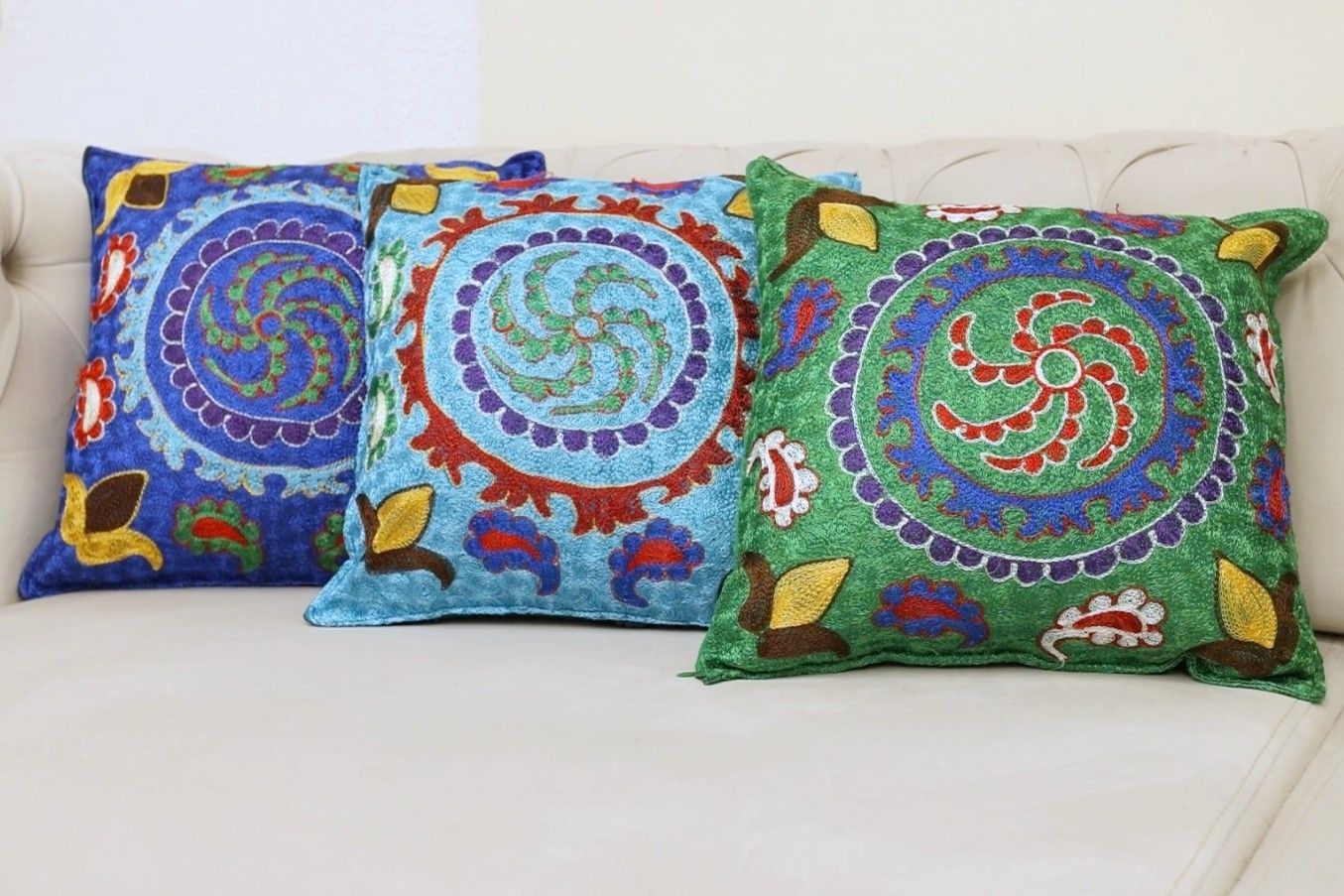 15"X16" Silk Hand Embroidery Cushion Cover. Blue Pillow. Needlework Lace Pillow photo for sale