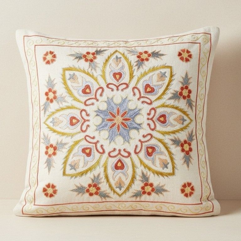 20"×20" 100% Zijden Geborduurde Kussenhoes. Nieuw Sierkussen. Modern Kant Kussen
