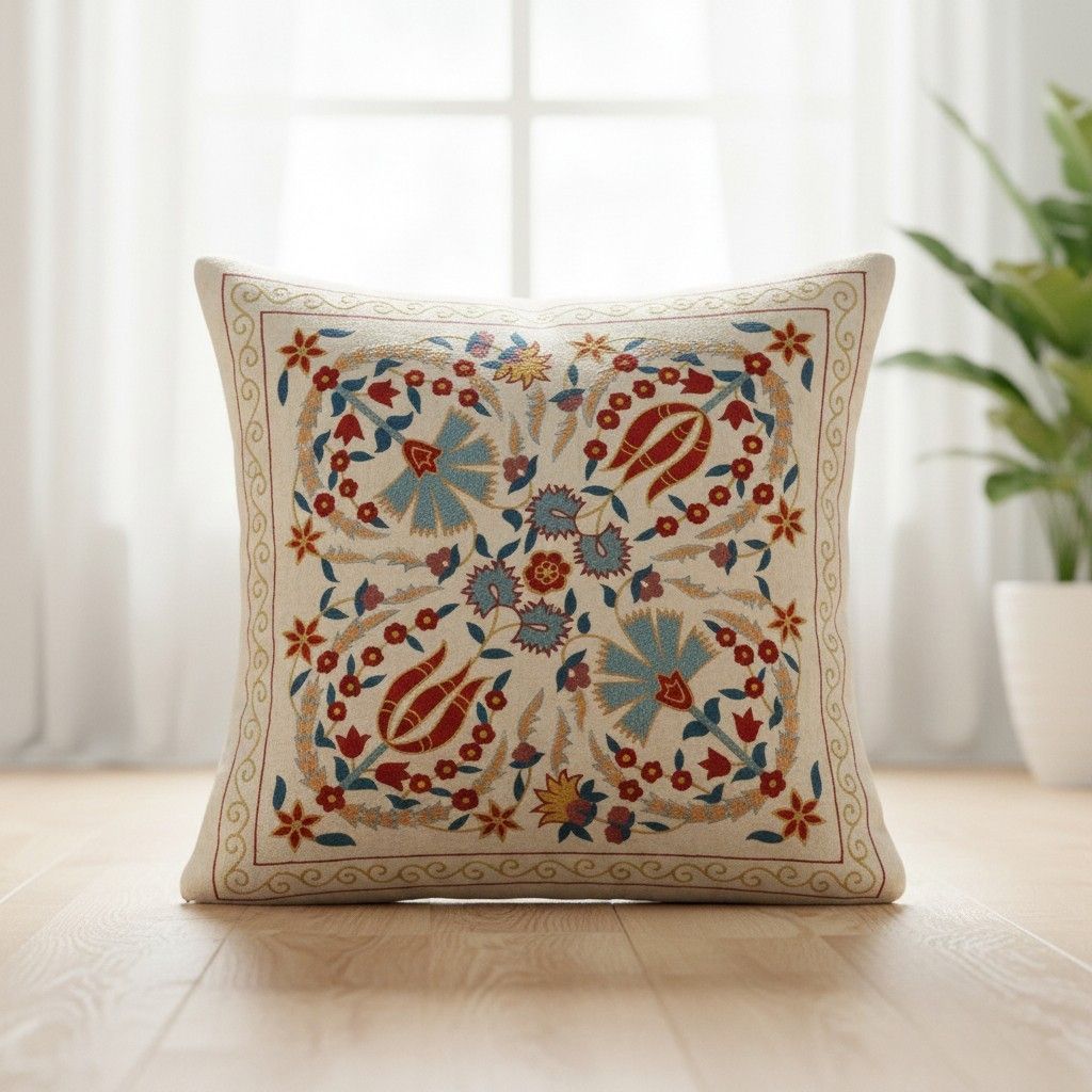 20"X20" 100% Silk Cushion Cover. Embroidered Lace Pillow. New Toss Pillow