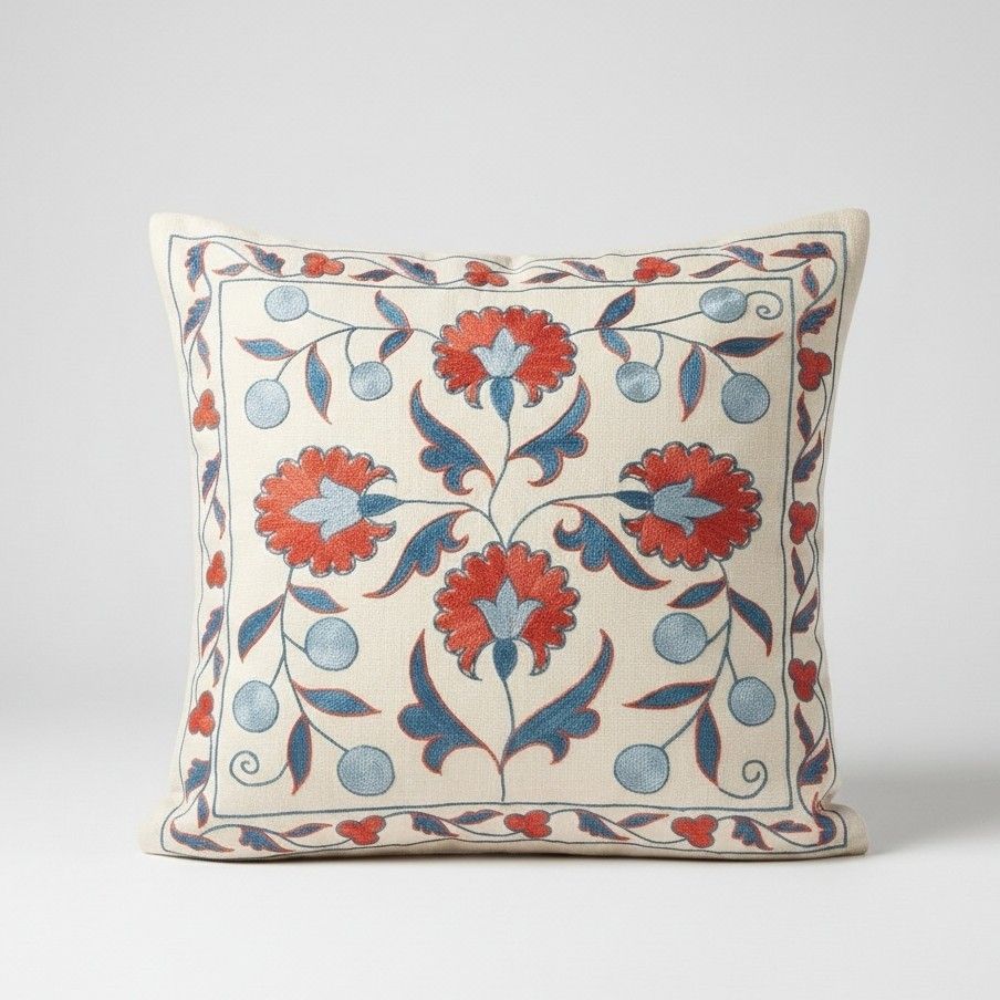 20"X21" All Silk Embroidered Cushion Cover. Handmade Pillowcase. New Toss Pillow