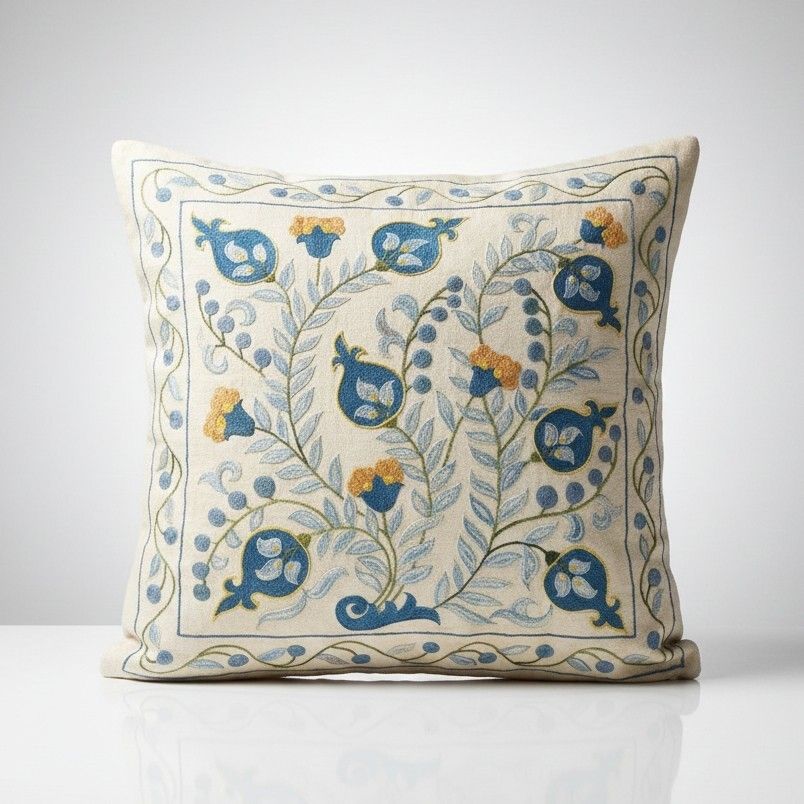 20"X20" All Silk Embroidered Cushion Cover. Handmade Pillowcase. New Toss Pillow