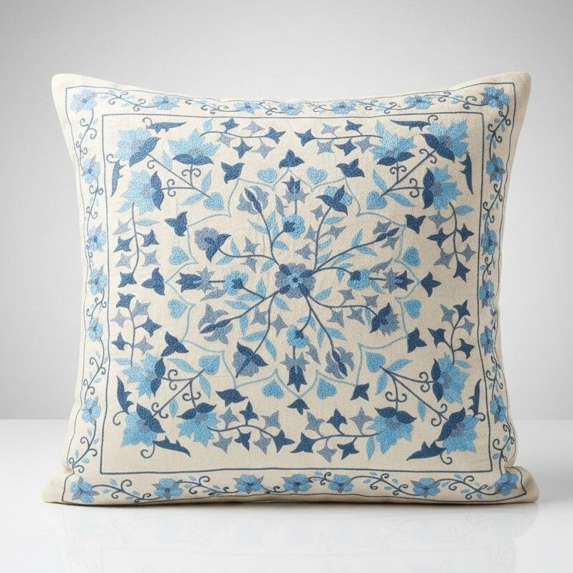 20"X20" All Silk Cushion Cover. Contemporary Lace Pillow. Embroidery Toss Pillow