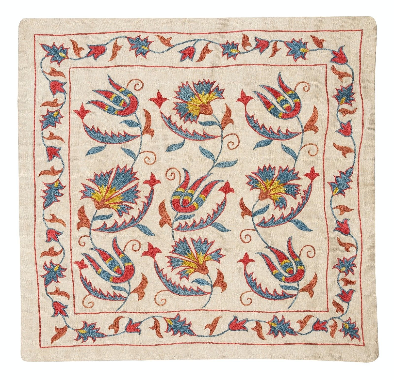20"X20" Traditional 100% Silk Embroidered Pillow Cover. Handmade Cushion Cover photo furniture