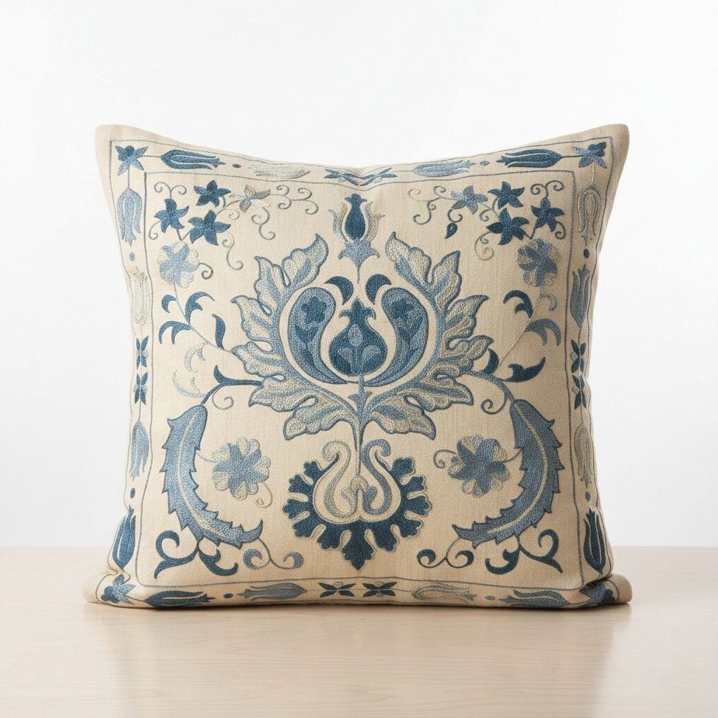 20"X20" 100% Silk Cushion Cover. Embroidered Lace Pillow. New Toss Pillow