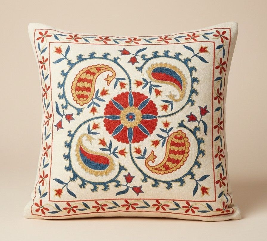 20"X20" Kussenhoes van zuiver zijde. Traditioneel kantskussen. Geborduurd sierkussen photo furniture