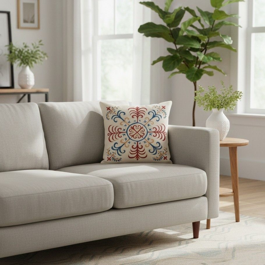 21"X21" 100% Silk Embroidered Cushion Cover. New Toss Pillow. Modern Lace Pillow photo furniture