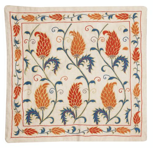 20"X20" 100% Silk Cushion Cover. Hand Embroidered Pillowcase. Luxury Lace Pillow