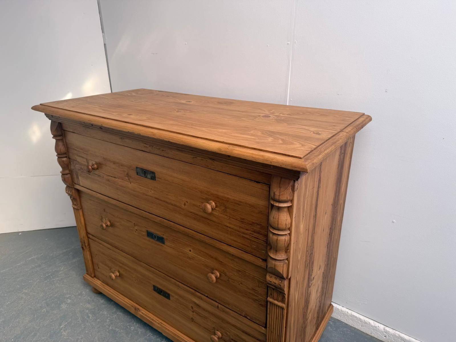 An Early Victorian Pine Hungarian Waxed 3 Drawer Chest Of Drawers photo for sale