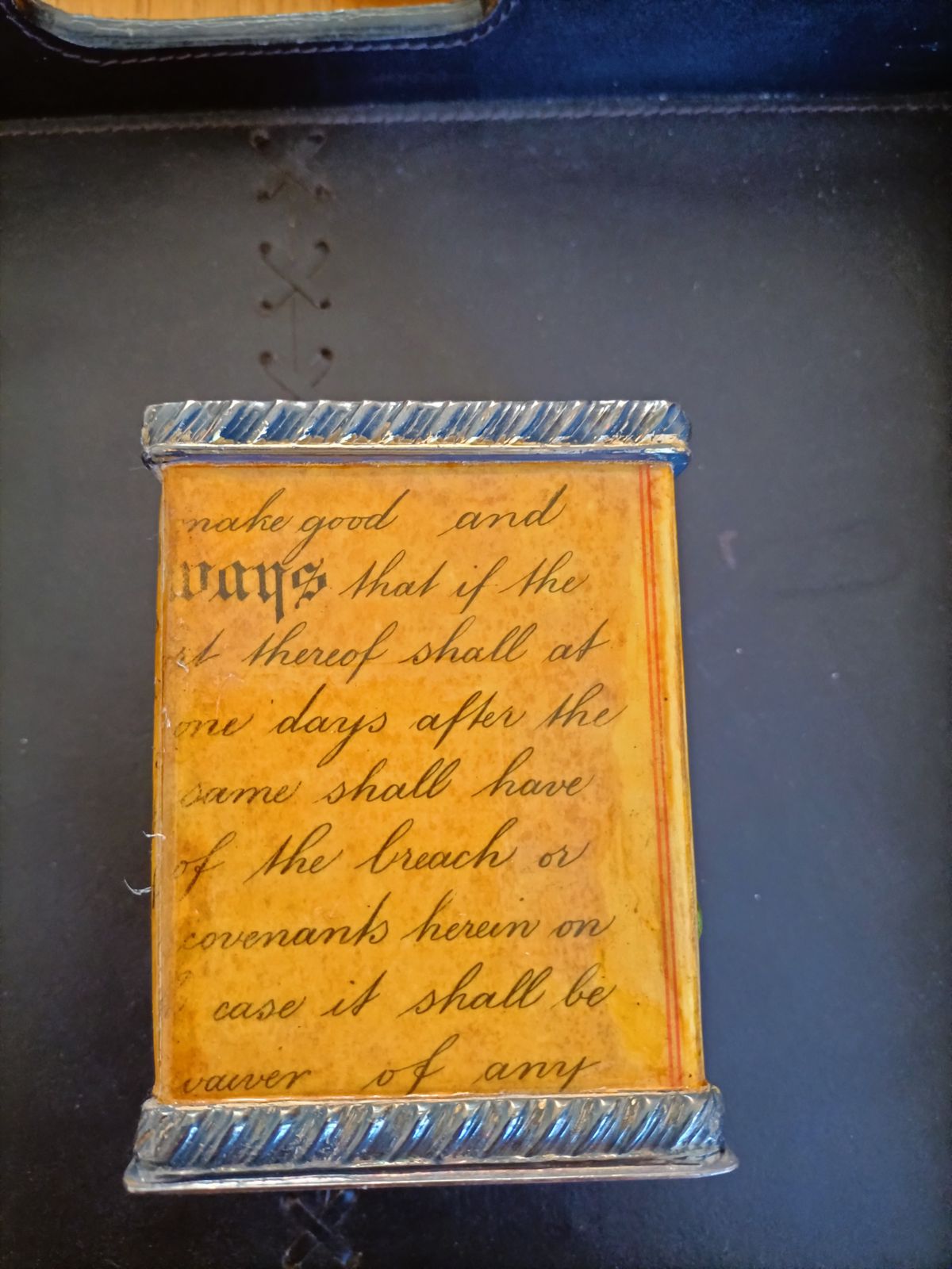 photo for sale Small Desk Pen Tidy With Enamel Sides Showing English Text.
