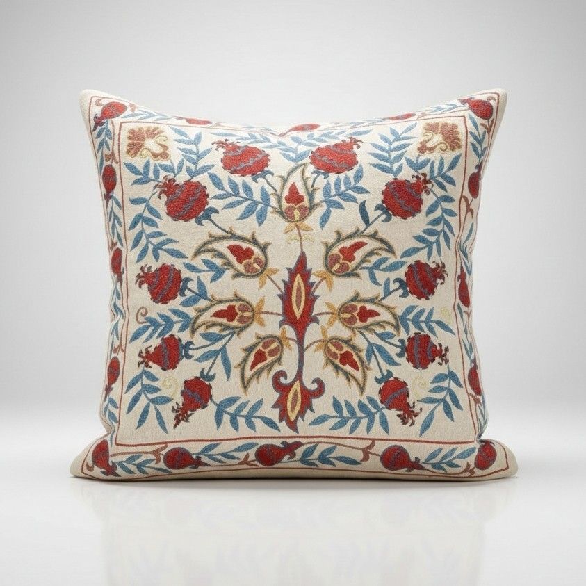 Housse de coussin 100 % soie 50 x 50 cm. Taie d'oreiller brodée. Dentelle artisanale