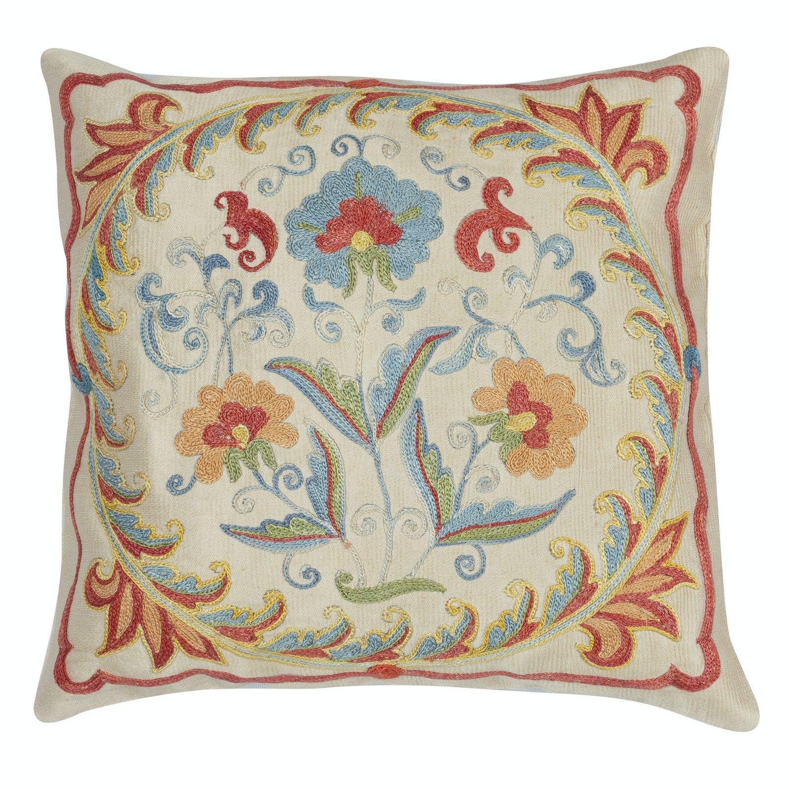 12"X12" 100% Silk Cushion Cover. Uzbek Throw Pillow. Embroidered Accent Pillow
