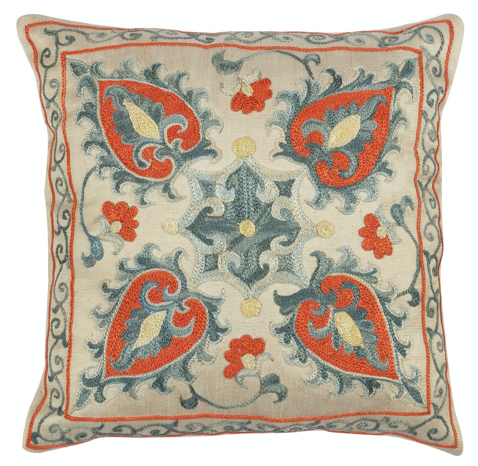 12"X12" 100% Silk Cushion Cover. Uzbek Throw Pillow. Embroidered Accent Pillow