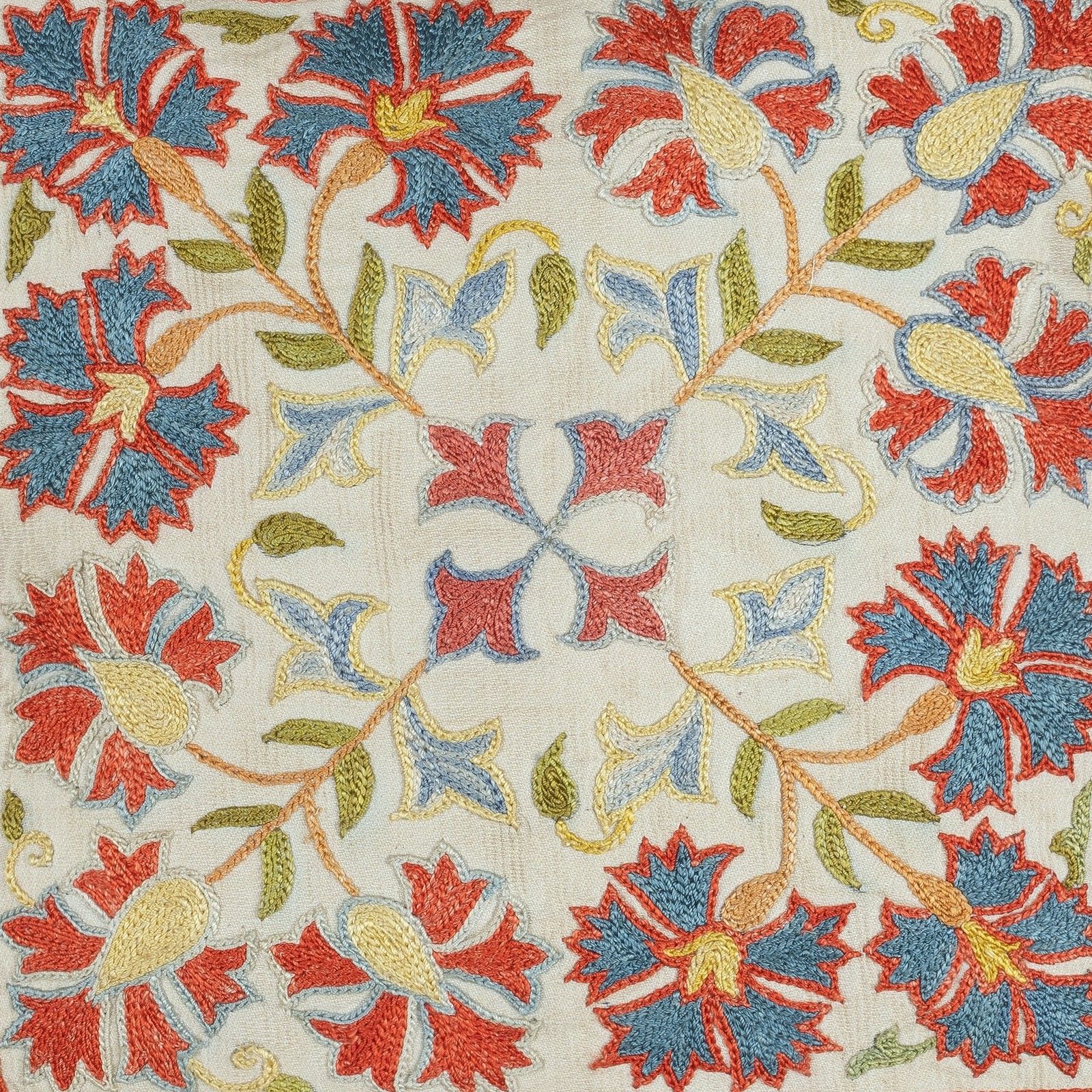 12"X12" All Silk Cushion Cover. Uzbek Throw Pillow. Embroidered Accent Pillow photo for sale