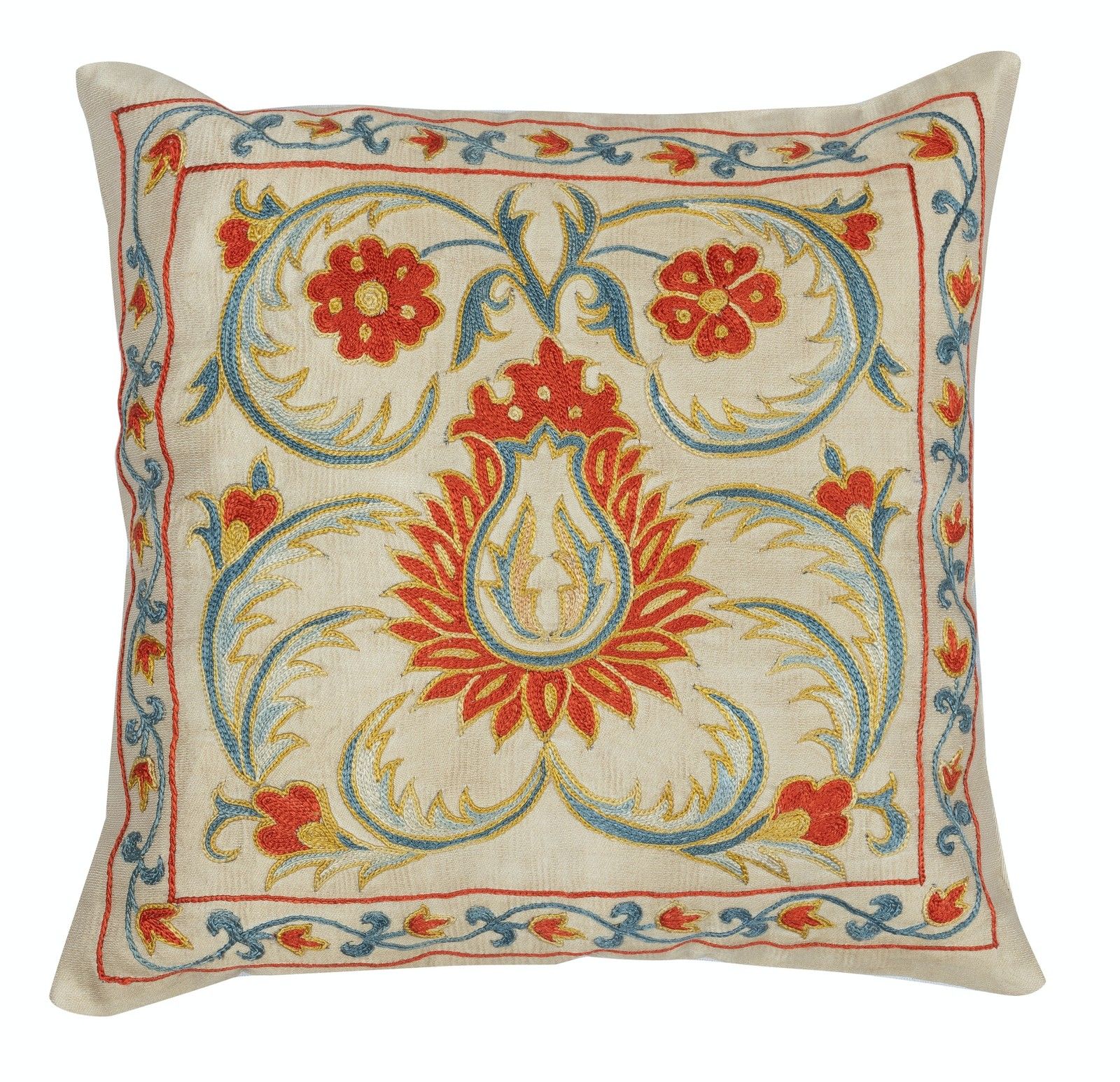 12"X12" All Silk Cushion Cover. Embroidered Accent Pillow. Handmade Throw Pillow
