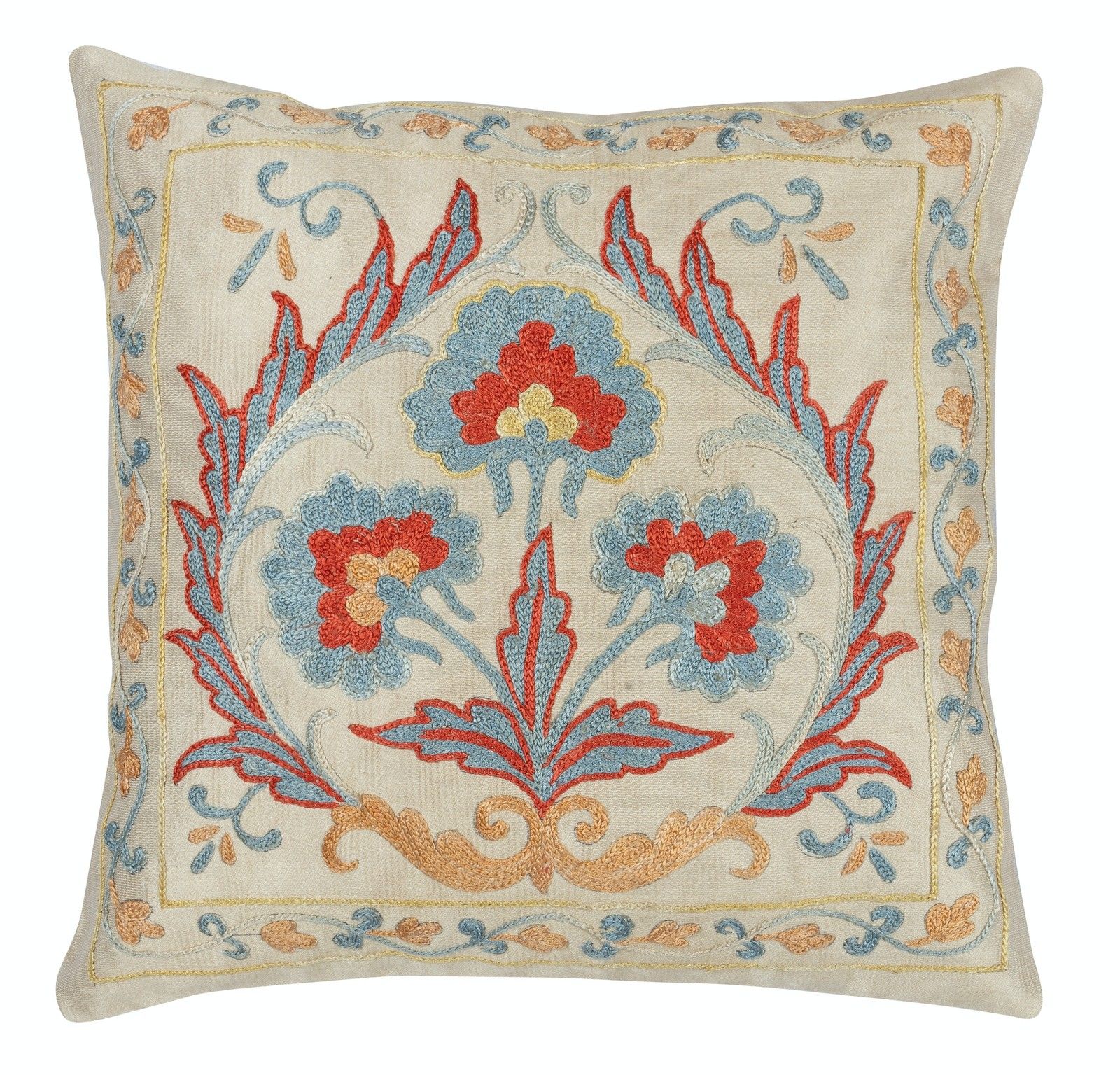 12"X12" Embroidered 100% Silk Cushion Cover. Traditional Home Decor Throw Pillow