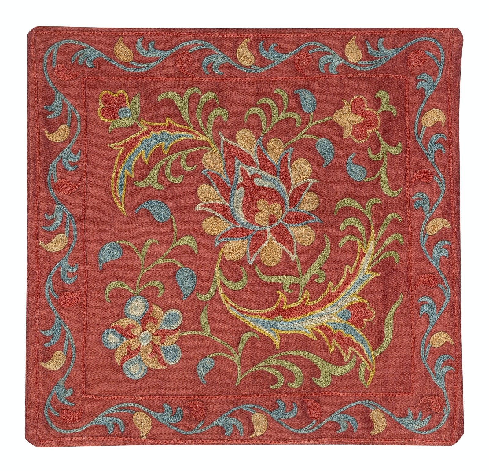 Housse de coussin 100 % soie 11" × 12", brodée traditionnelle photo furniture