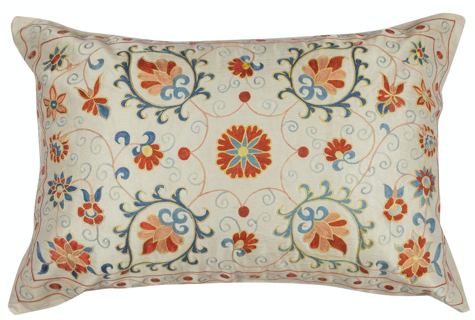 21"X30" 100% Silk Embroidered Lumbar Pillow Cover. Traditional Cushion Cover