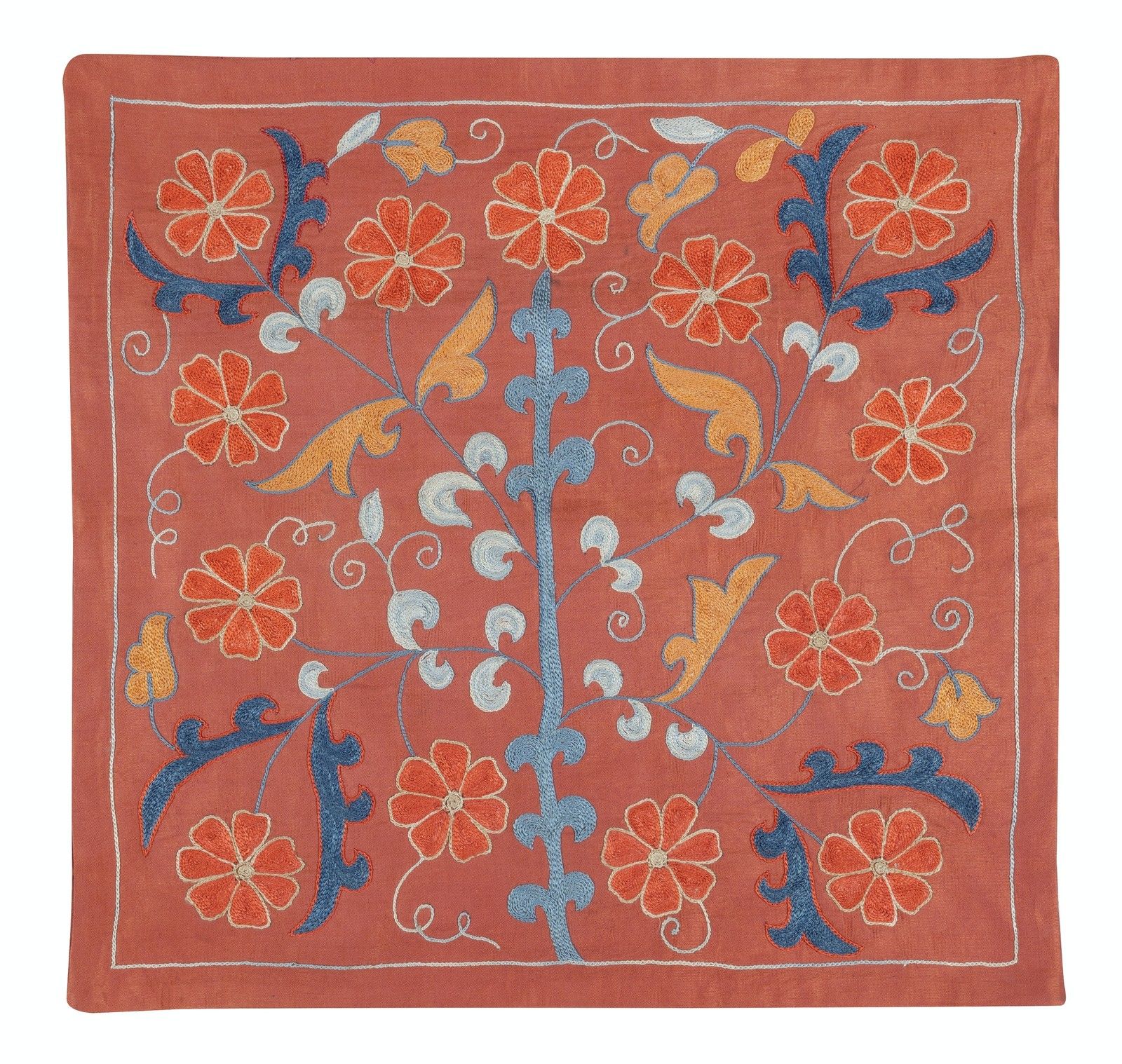 Lot de 2 housses de coussin brodées 100 % soie, 50 x 50 cm - Coussins décoratifs faits main photo for sale