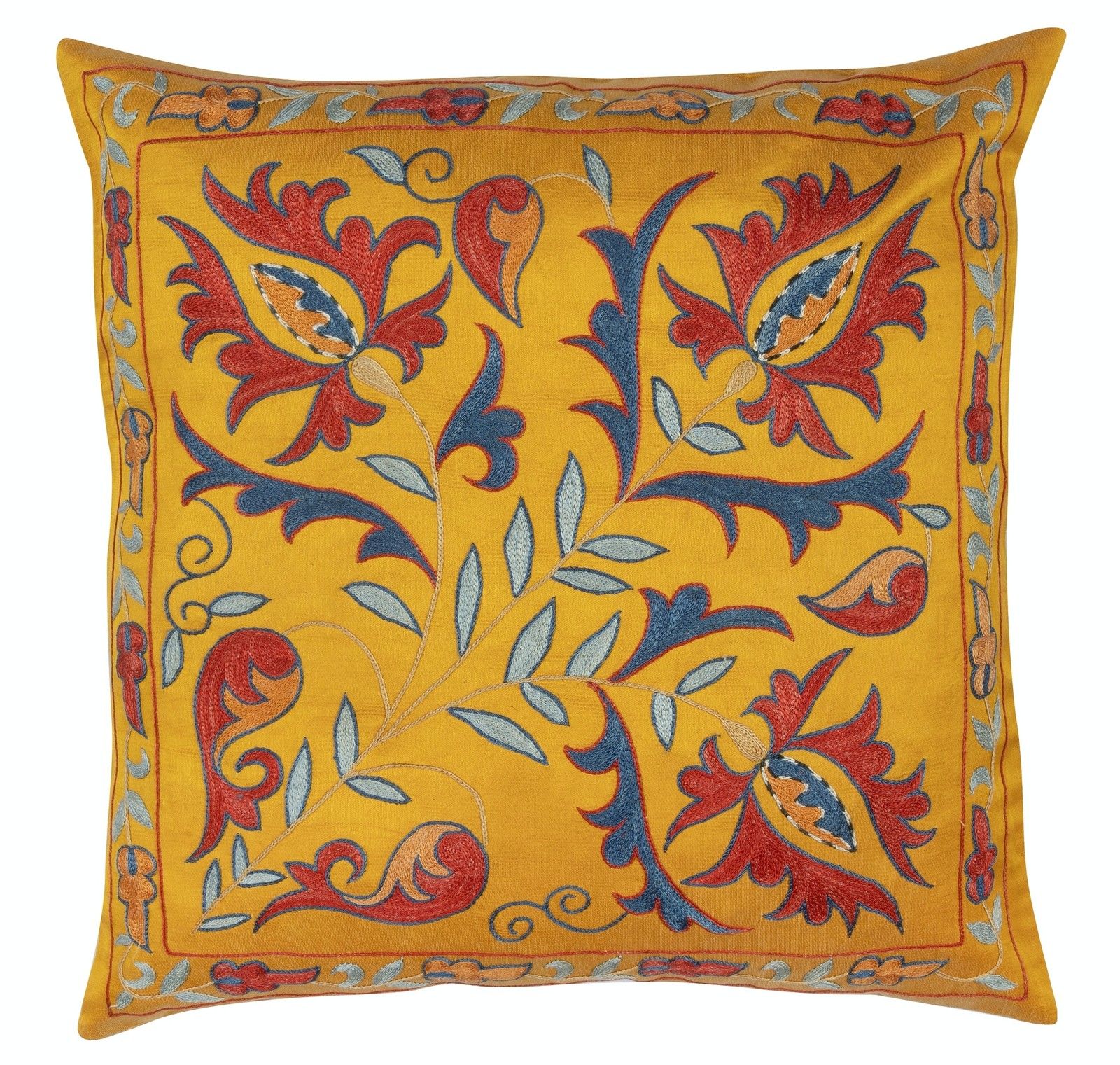 20"X20" Set Of 2 Embroidered 100% Silk Cushion Covers. Handmade Accent Pillows photo furniture