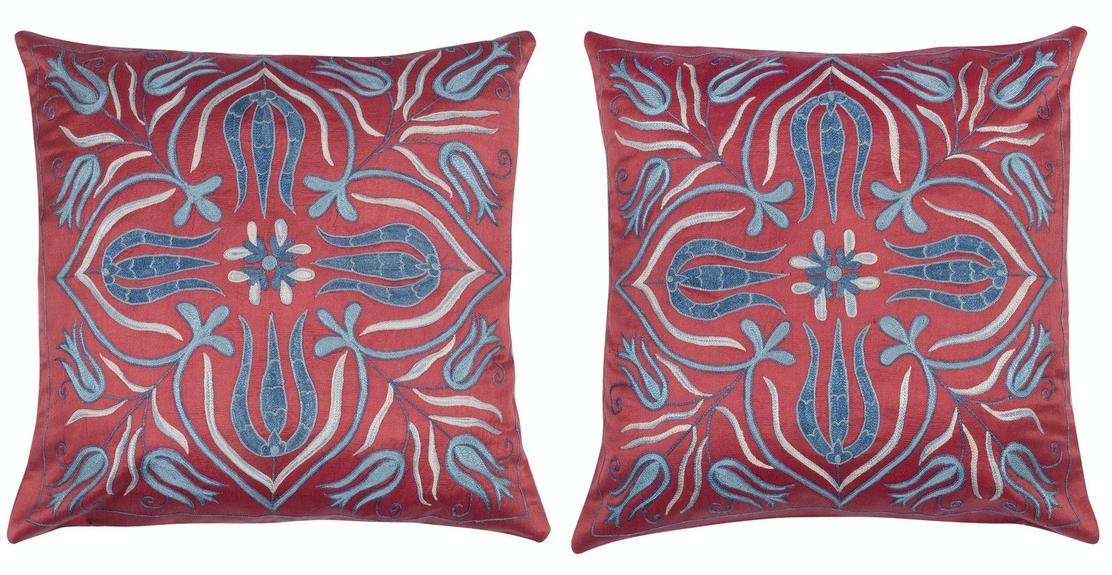 20"X20" Set Of 2 100% Silk Cushion Covers. Embroidered Accent Pillows