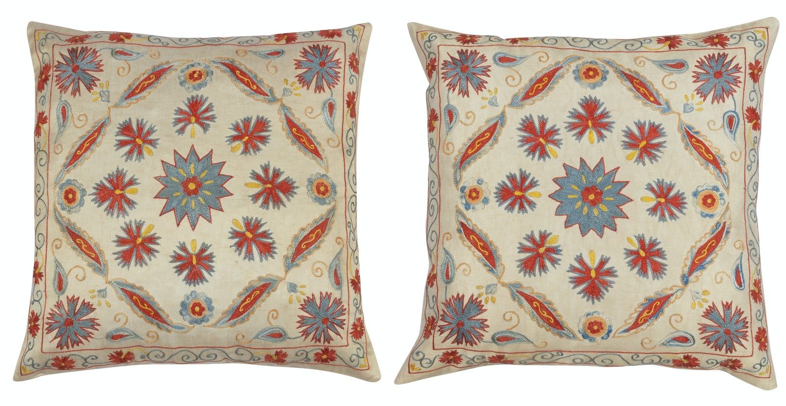 20"X20" Set Of 2 Embroidered 100% Silk Cushion Covers. Handmade Accent Pillows